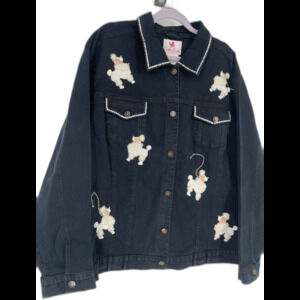 Quacker Factory Denim Jacket 3X Embroidered Poodle Rhinestones Bling Craft Art